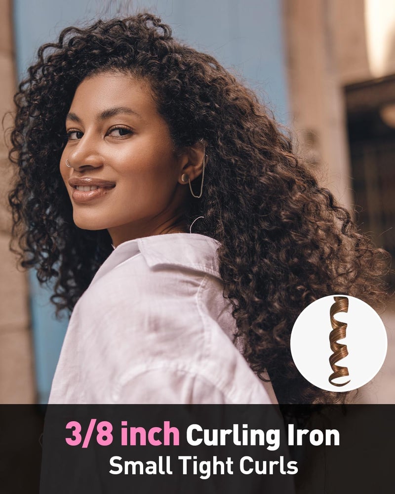 Yeegor 3/8 inch Thin Curling Iron,Extra Long Barrel Culing Wannd Ceramic,100-240V Dual Voltage Small Curling Iron for Tight Curls,12 Temps - Image 2